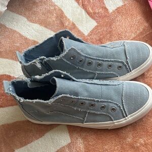 Gypsy Jazz Light Blue Frayed Canvas Slip-On Sneakers